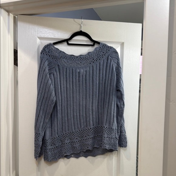Venus Blue Crew Neck Summer Sweater with Open Weave Crochet Pattern NWOT - Picture 4 of 6